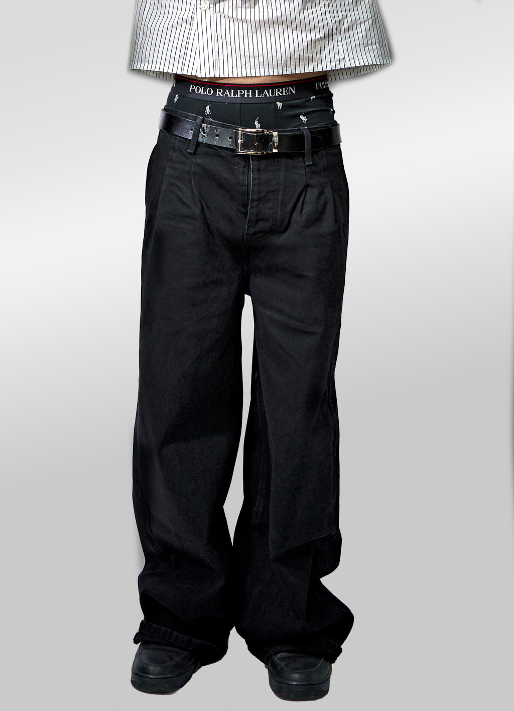 Jet Black Pleated Jeans