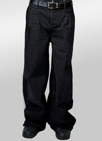 Jet Black Pleated Jeans