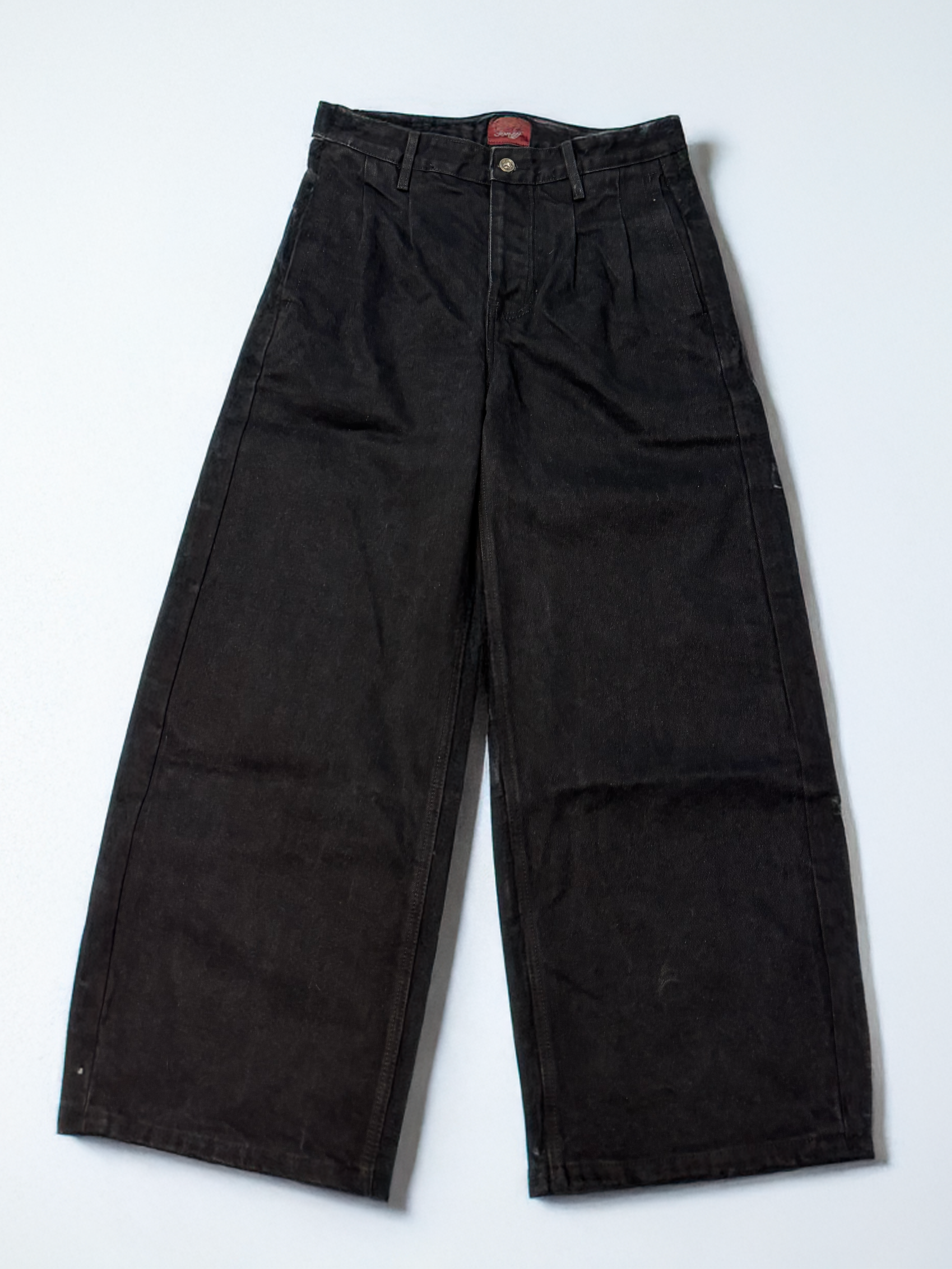 Jet Black Pleated Jeans