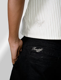 Jet Black Pleated Jeans