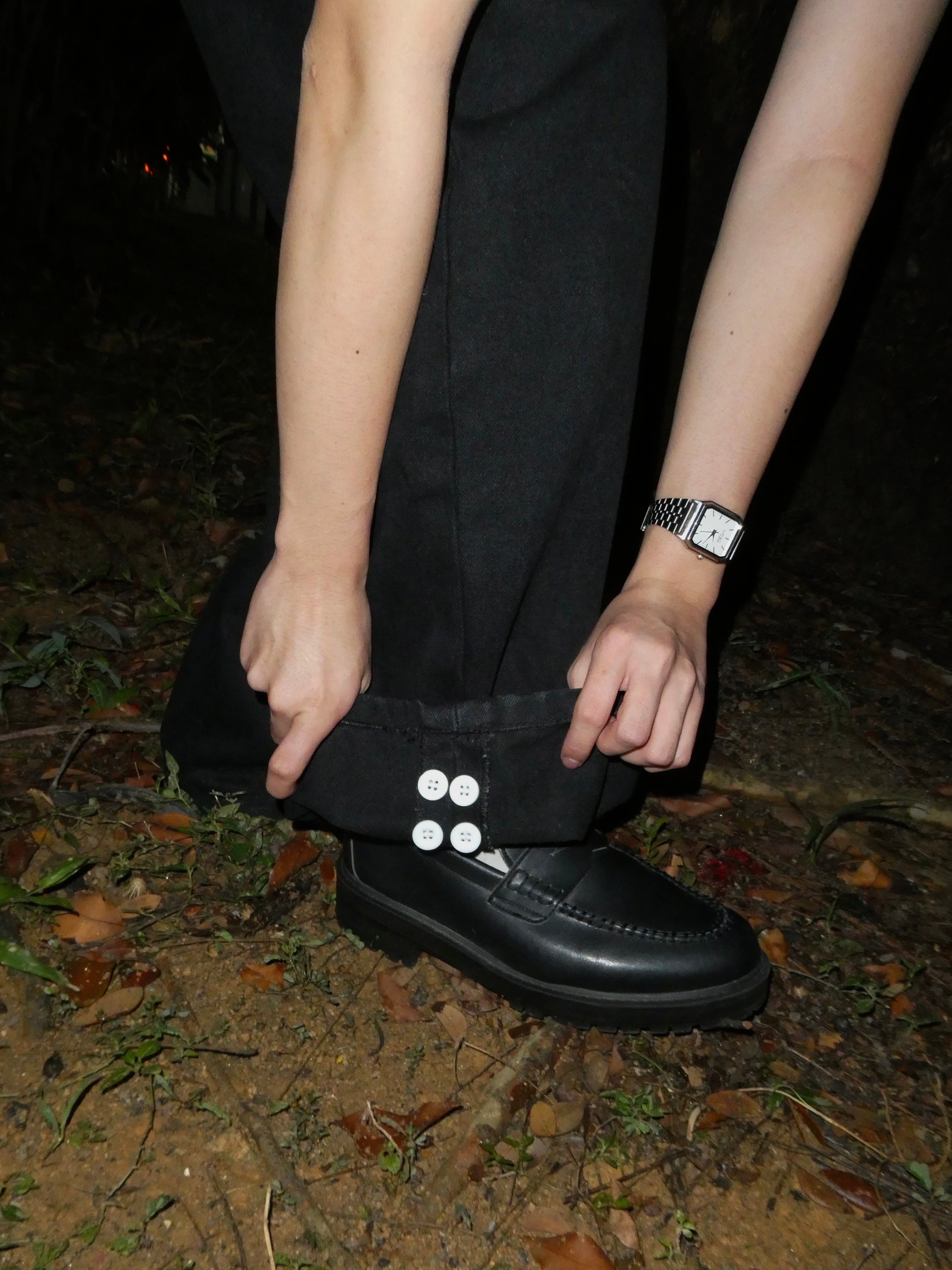 Jet Black Pleated Jeans